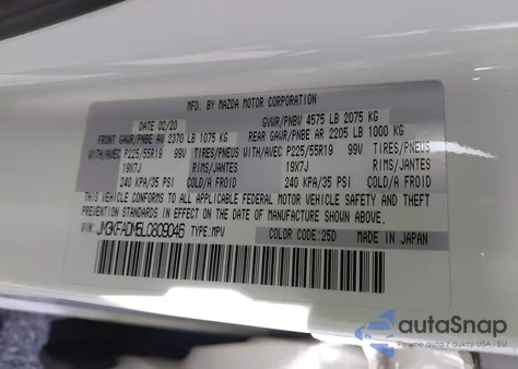 2020 Mazda Cx-5 Grand Touring z USA, uszkodzony, nr VIN JM3KFADM5L0809046